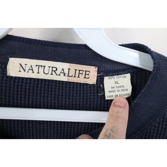 Vtg 90s Streetwear Mens XL Faded Thermal Waffle Knit Long Sleeve Henley T-Shirt - Picture 5 of 13